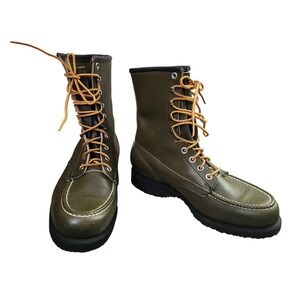 Wolverine Vintage Moc Toe Work Boots Olive Green Leather USA Made 487 Mens 8.5E